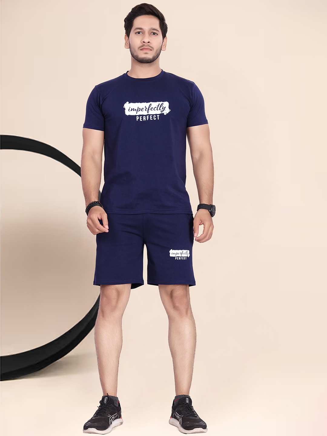 

Divra Clothing Printed Cotton T-Shirt With Shorts Co-Ords, Navy blue