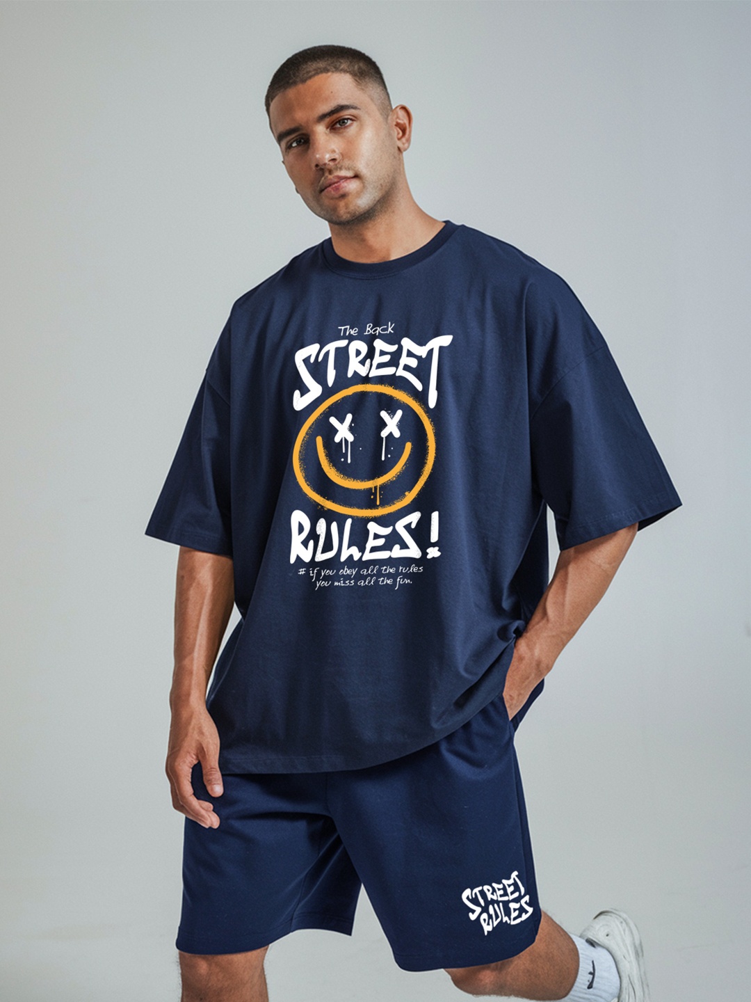 

FFLIRTYGO Printed Pure Cotton T-shirt & Shorts, Navy blue