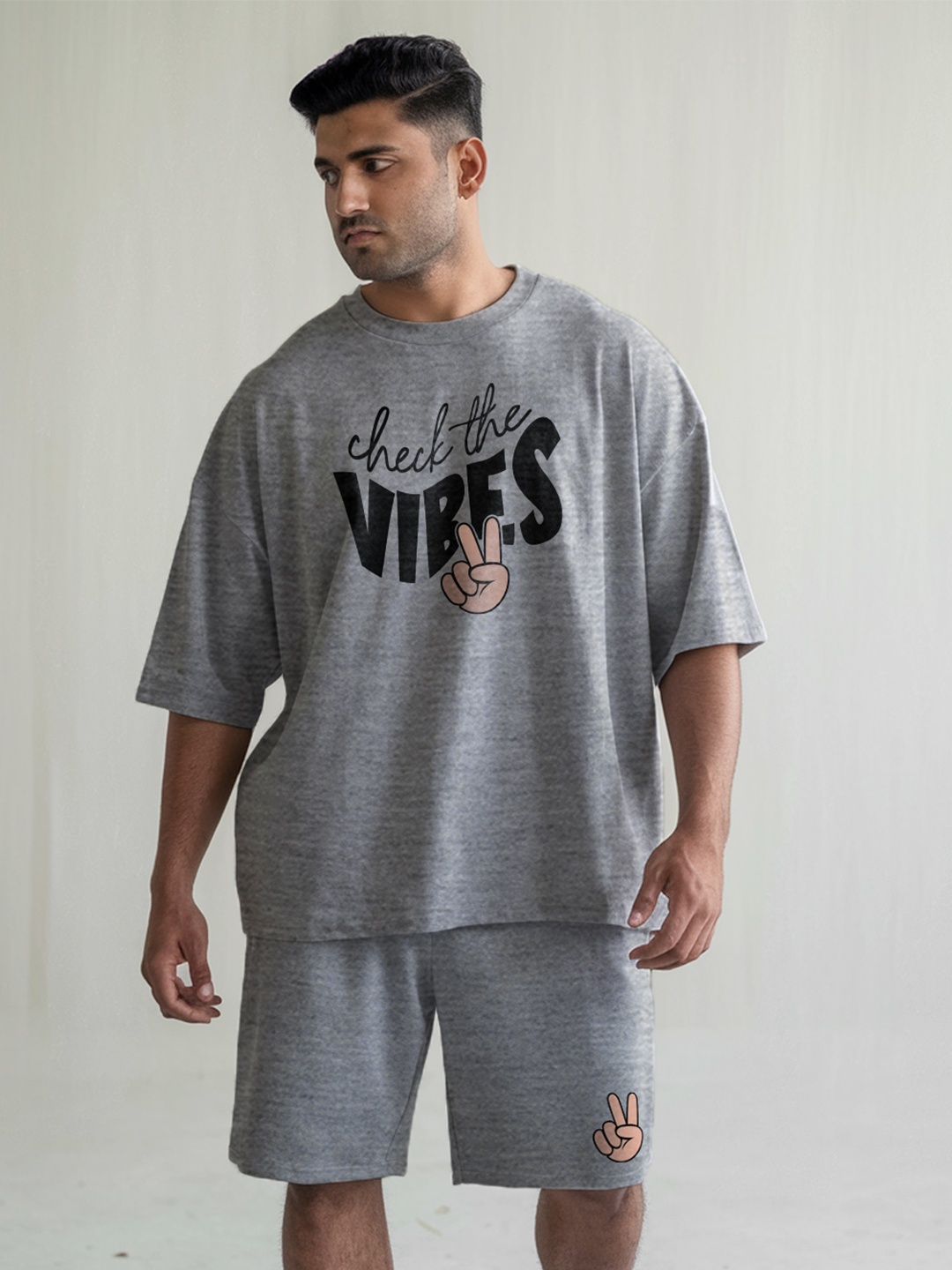 

FFLIRTYGO Printed Pure Cotton T-shirt & Shorts, Grey