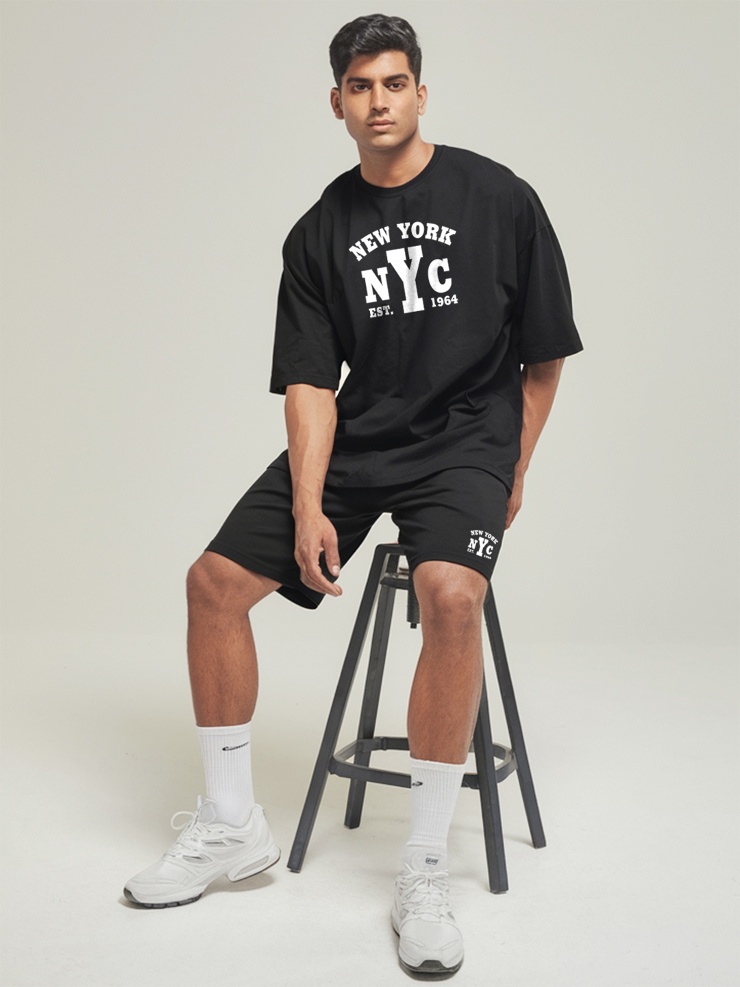 

FFLIRTYGO Printed Pure Cotton T-shirt & Shorts, Black