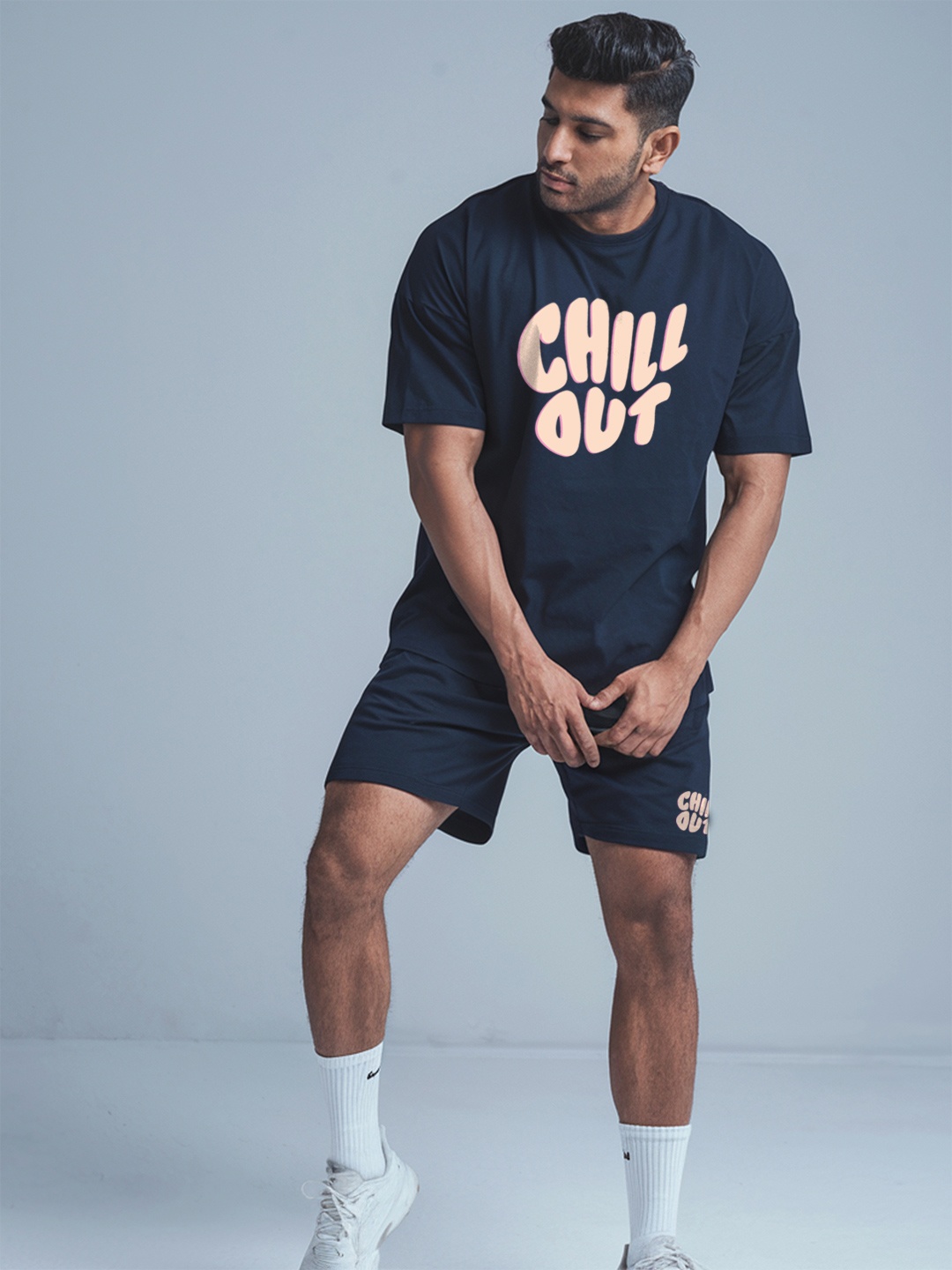

FFLIRTYGO Graphic Printed T-Shirt With Shorts, Navy blue