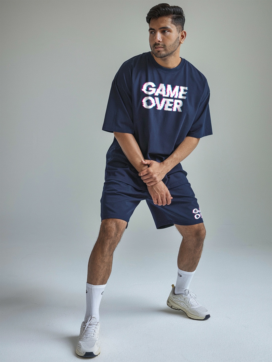 

FFLIRTYGO Printed Round-Neck T-Shirt With Shorts, Navy blue