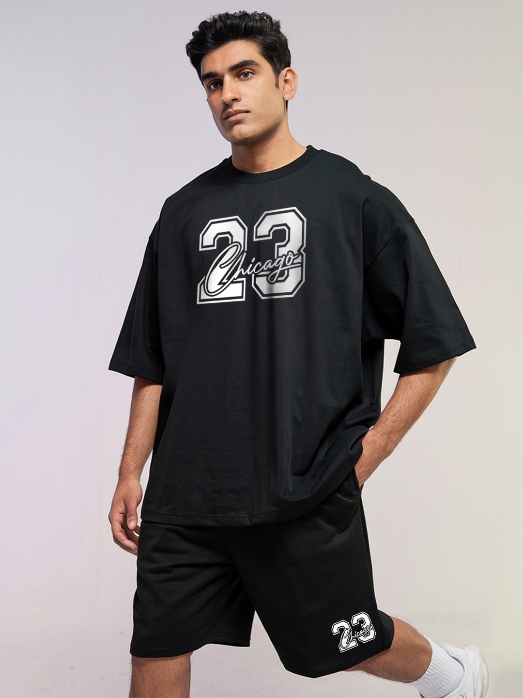 

FFLIRTYGO Graphic Printed T-Shirt With Shorts, Black