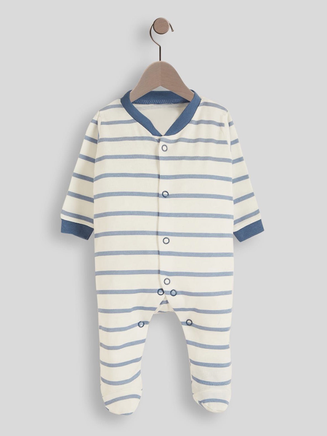 

BAESD Infants Striped Cotton Sleepsuit, White