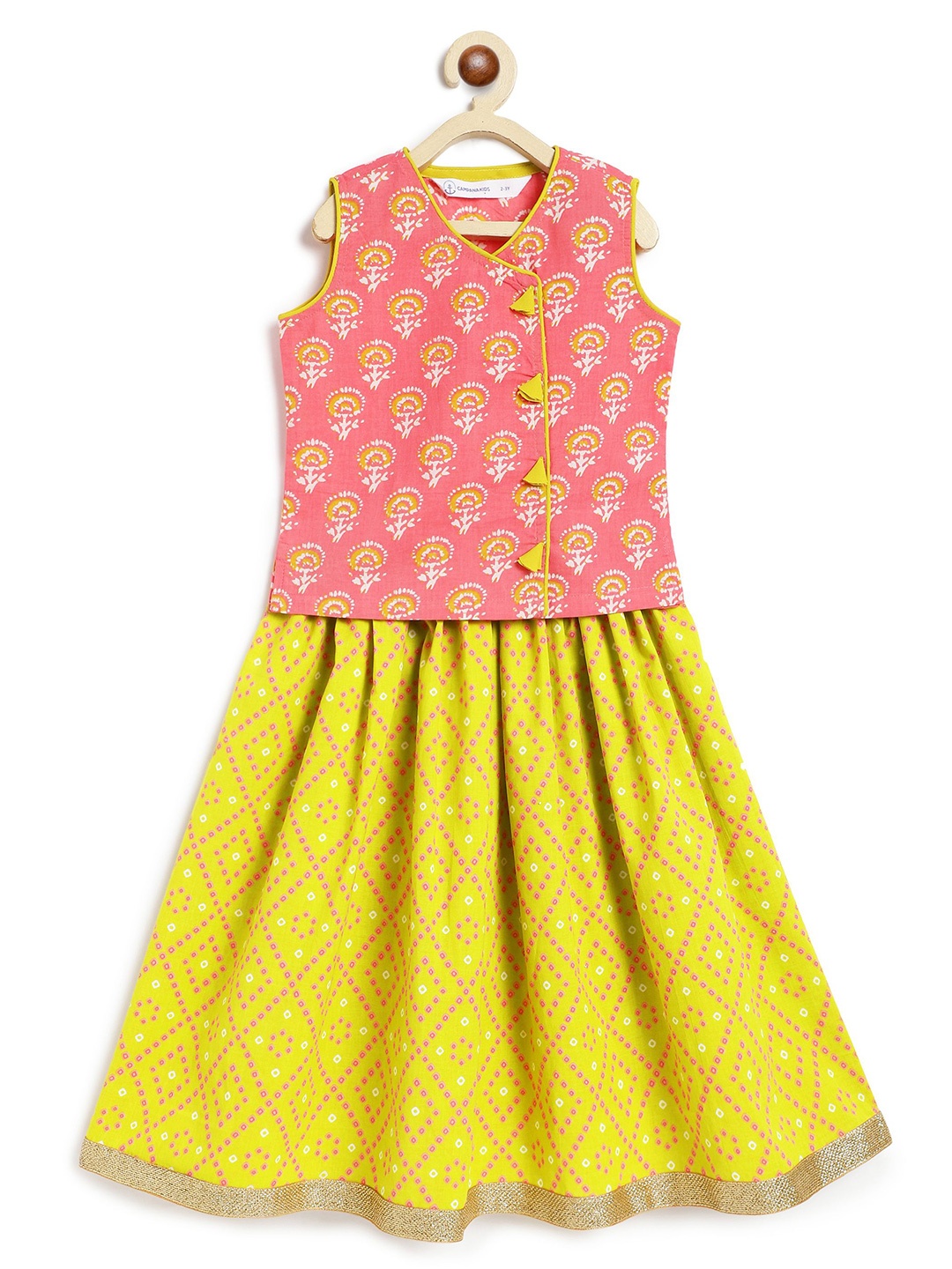 

Campana Girls Ethnic Motifs Printed Cotton Ready to Wear Lehenga & Blouse, Peach