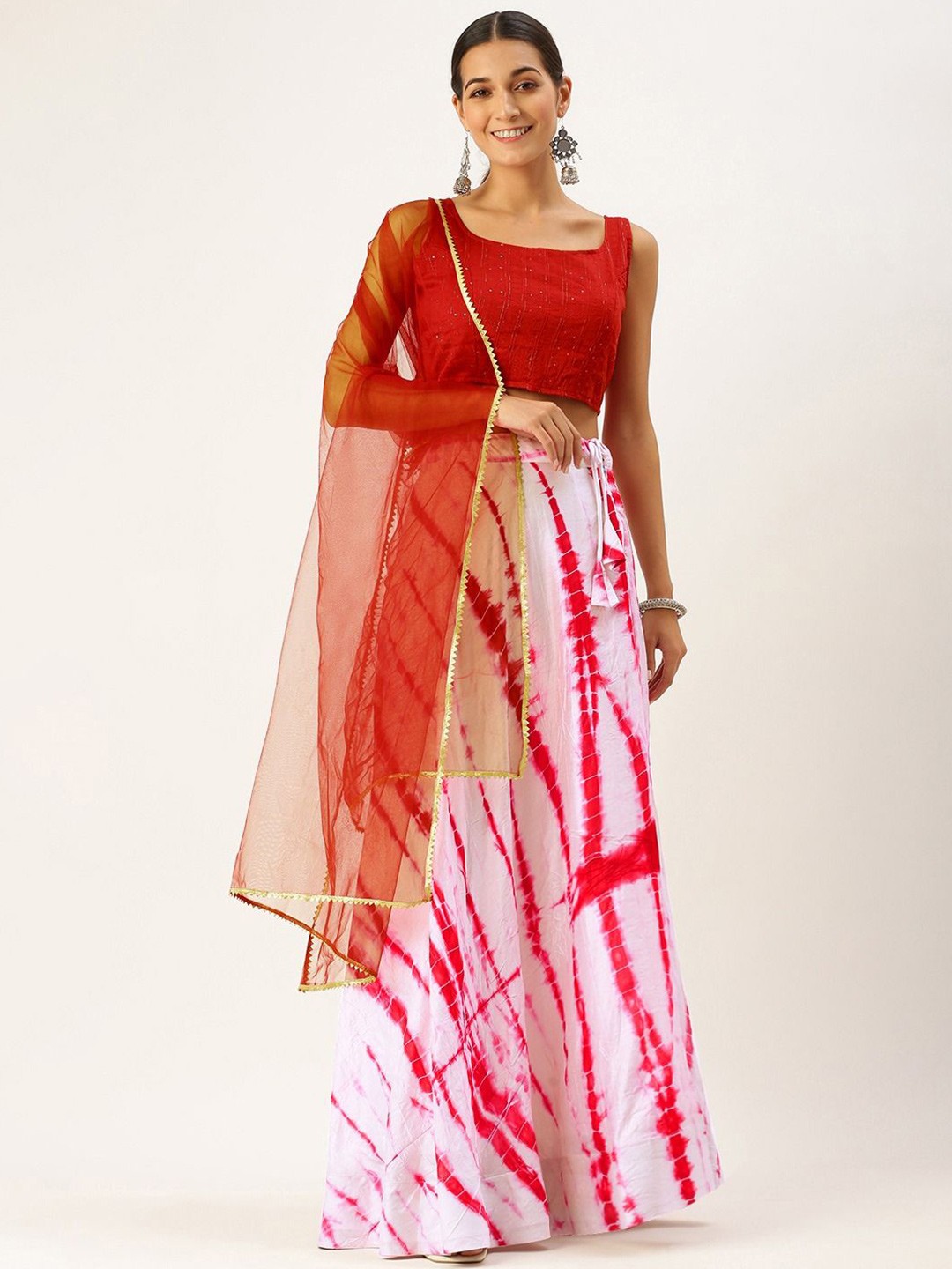 

KAZIA Embellished Sequinned Semi-Stitched Lehenga & Unstitched Blouse With Dupatta, Red