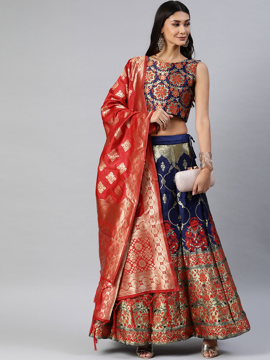 

KAZIA Woven Design Semi-Stitched Lehenga & Unstitched Blouse With Dupatta, Blue