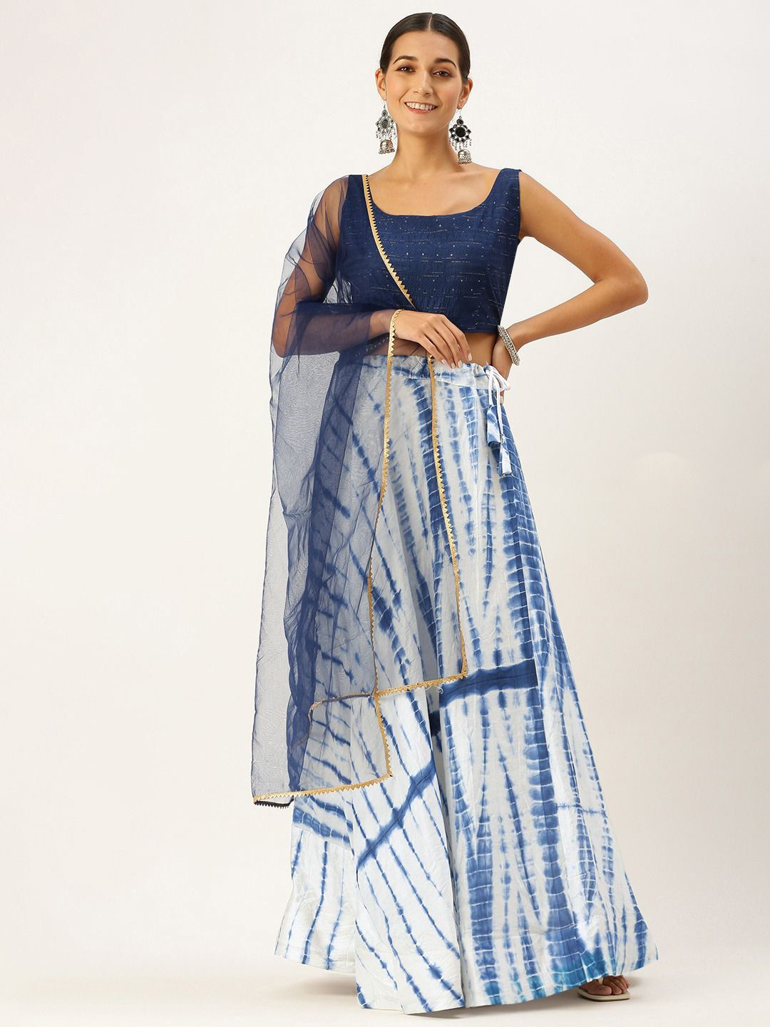 

KAZIA Embellished Sequinned Semi-Stitched Lehenga & Unstitched Blouse With Dupatta, Blue