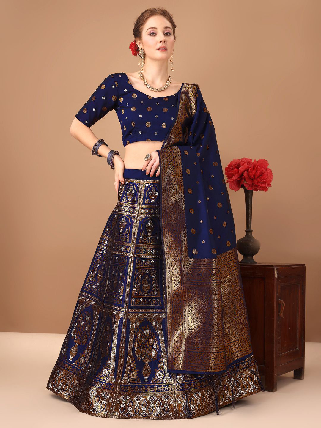 

KAZIA Woven Design Semi-Stitched Lehenga & Unstitched Blouse With Dupatta, Blue