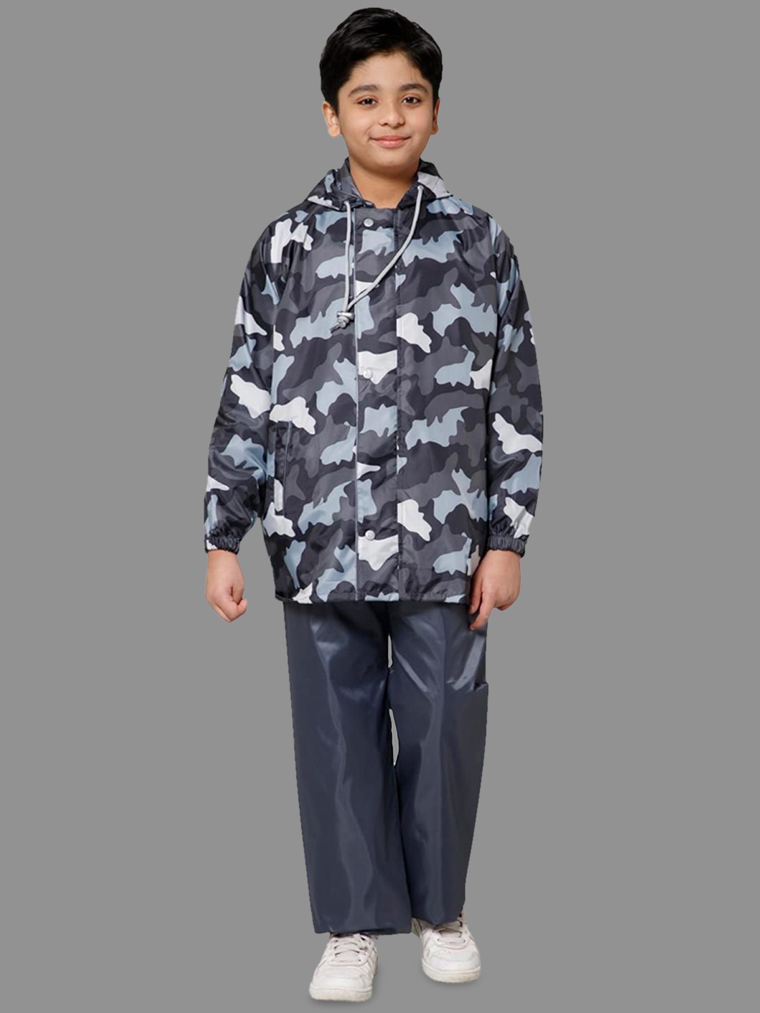 

THE CLOWNFISH Comrad Kids Reversible Waterproof Hooded Rain Suit, Grey