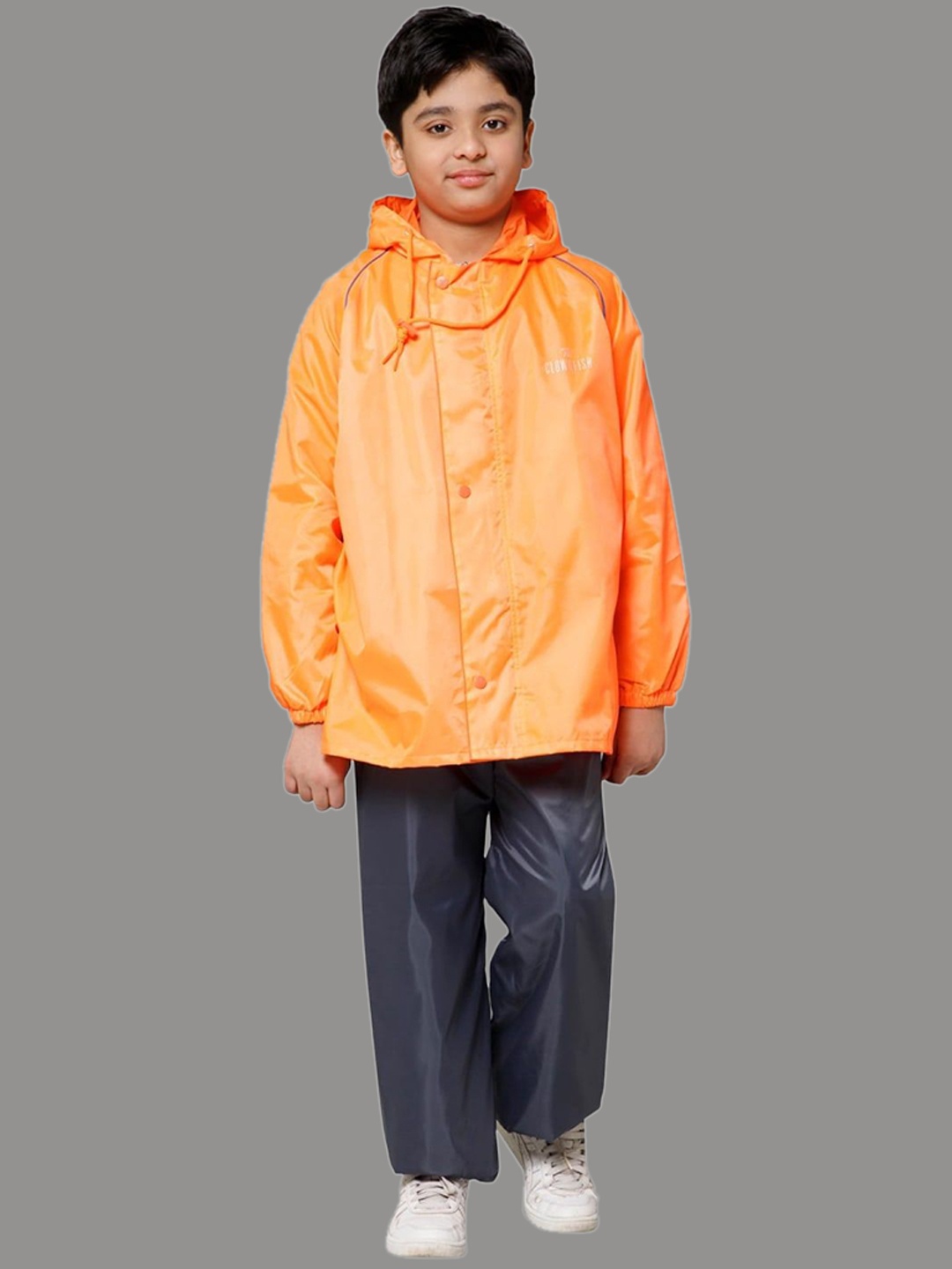 

THE CLOWNFISH Duke Kids Waterproof Double Coating Reversible Hooded Rain Jacket, Orange