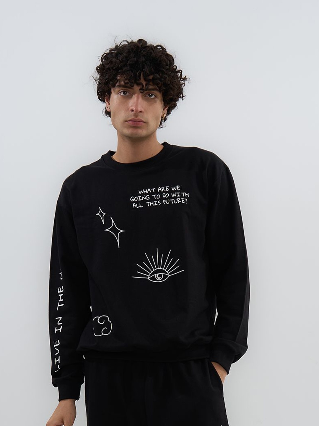 

Exhale Label The Future Unisex Cotton Typographic Oversized Fit Sweatshirt, Black