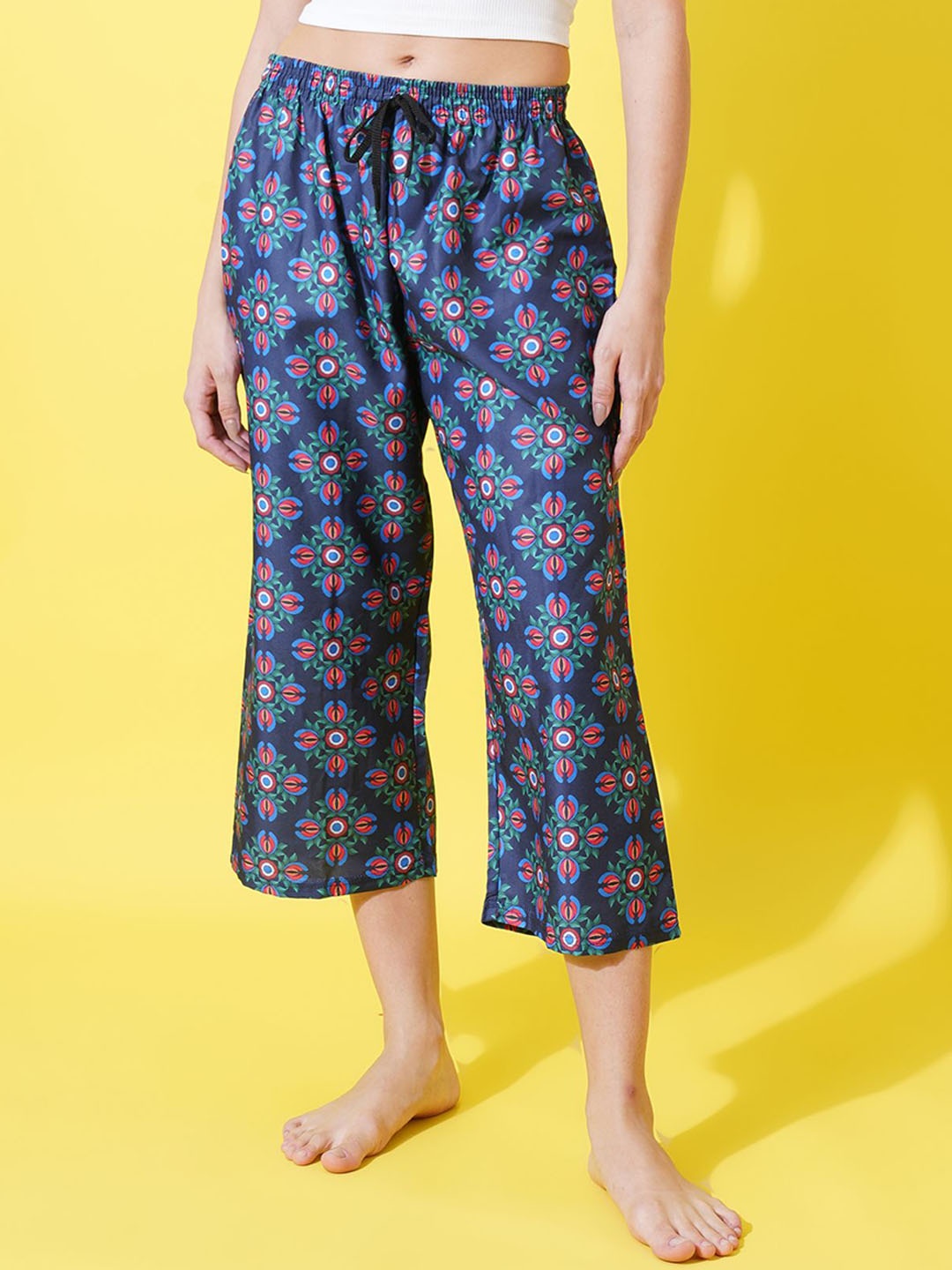 

FFLIRTYGO Women Printed Mid-Rise Lounge Pants, Blue