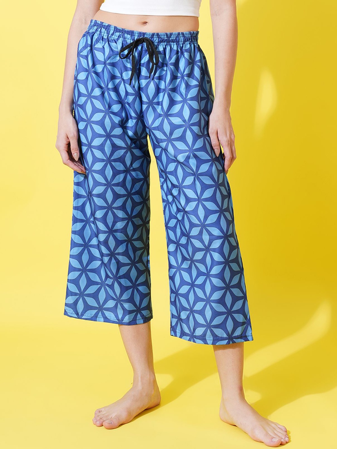 

FFLIRTYGO Women Printed Mid-Rise Lounge Pants, Blue