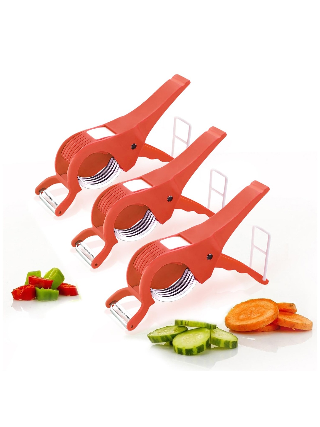 

Kuber Industries Red 3 Pieces 2 In 1 Vegetable Cutter