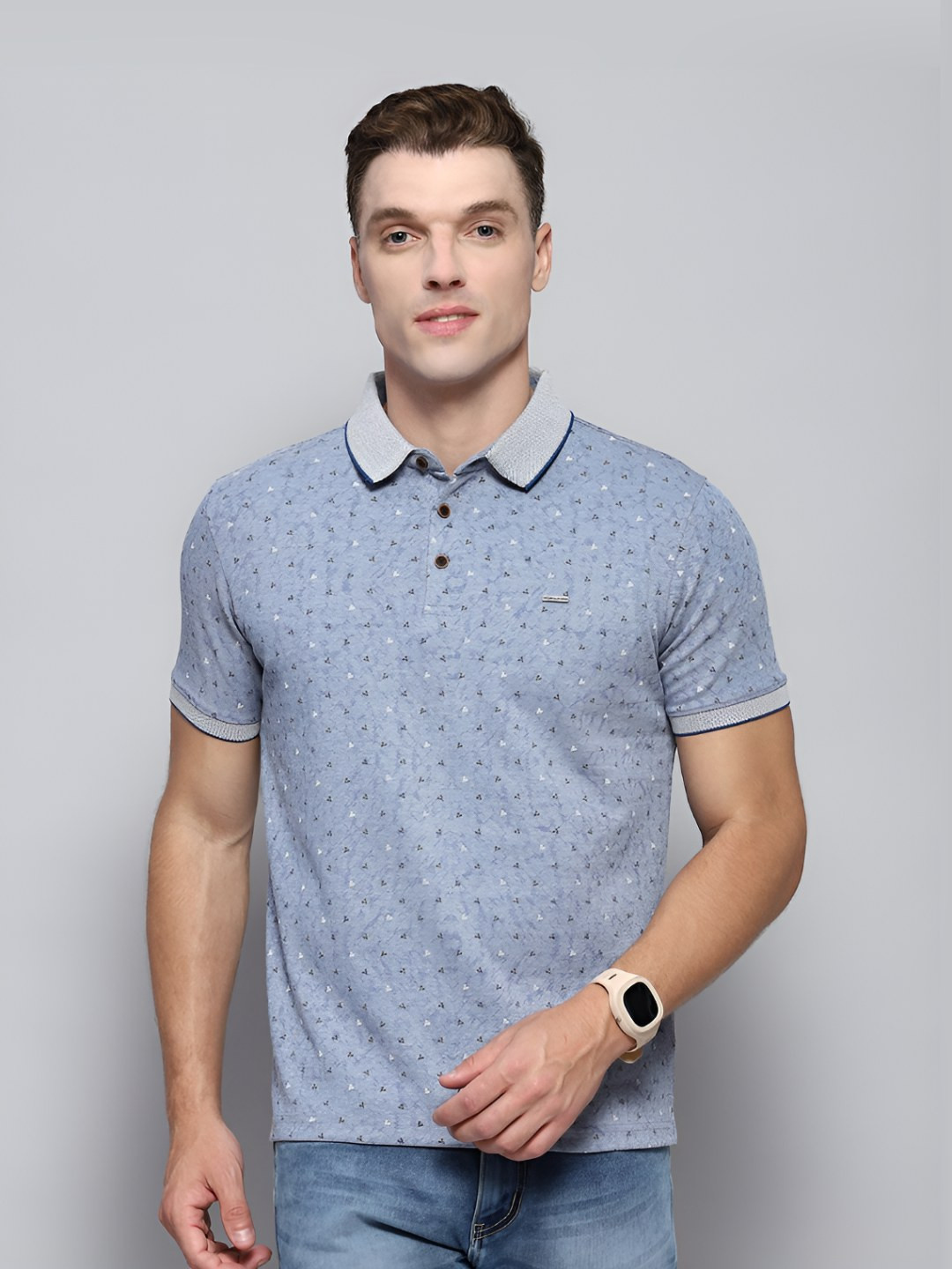 

Cloak & Decker by Monte Carlo Men Floral Polo Collar Pockets T-shirt, Blue