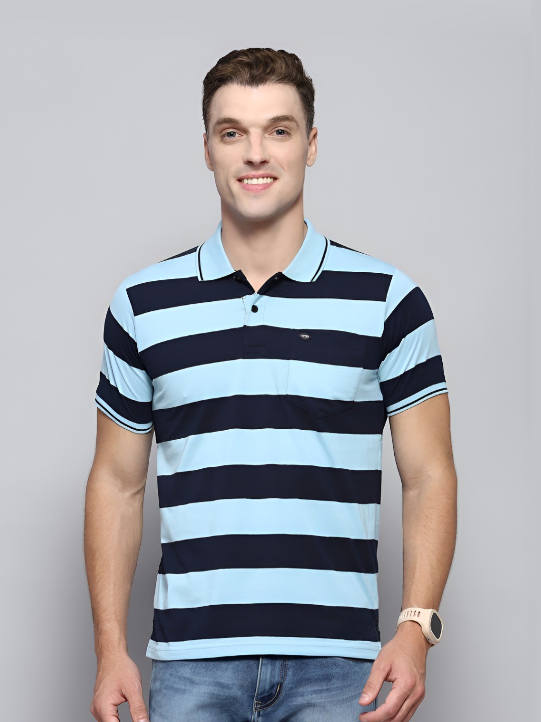 

Cloak & Decker by Monte Carlo Men Striped Polo Collar T-shirt, Blue