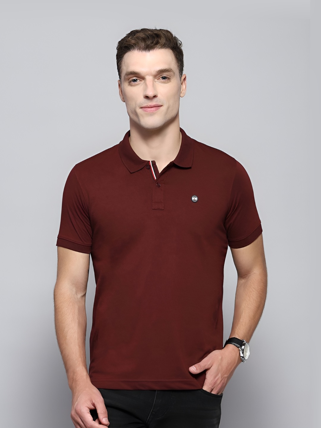 

Cloak & Decker by Monte Carlo Men Solid Polo Collar T-shirt, Maroon