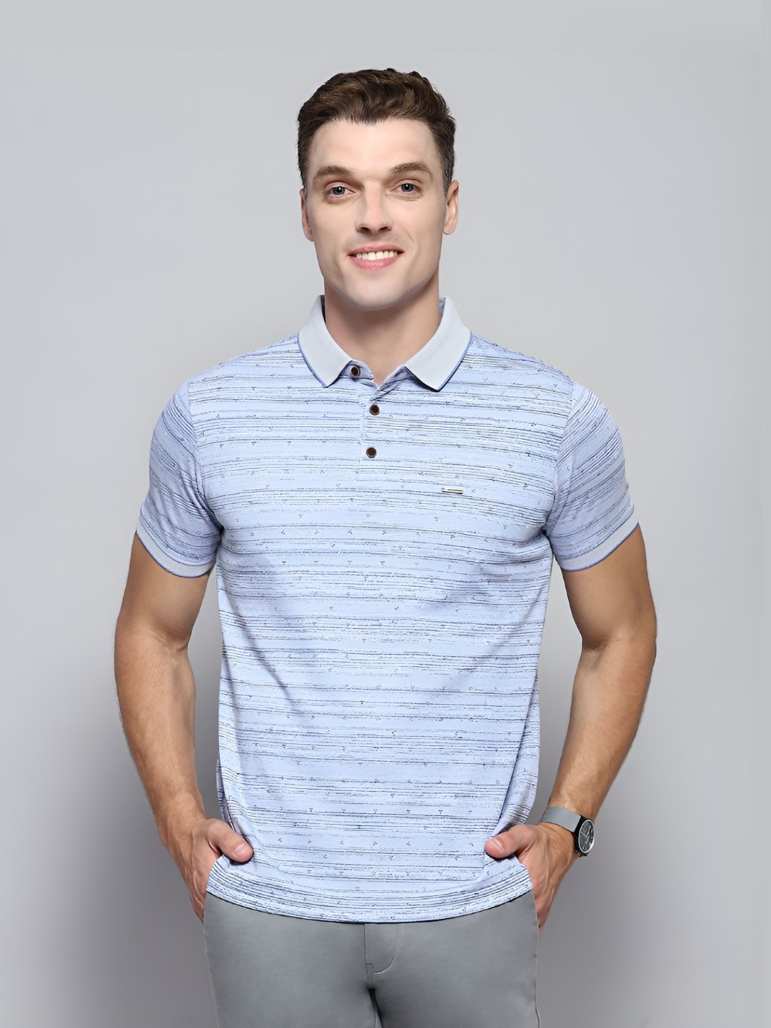 

Cloak & Decker by Monte Carlo Men Striped Polo Collar T-shirt, Blue