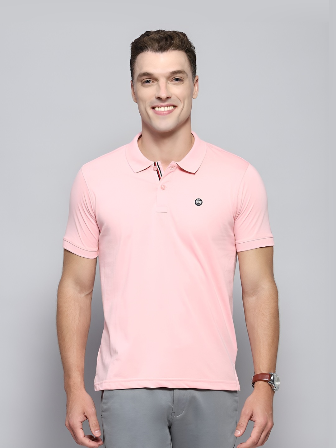 

Cloak & Decker by Monte Carlo Men Solid Polo Collar T-shirt, Pink