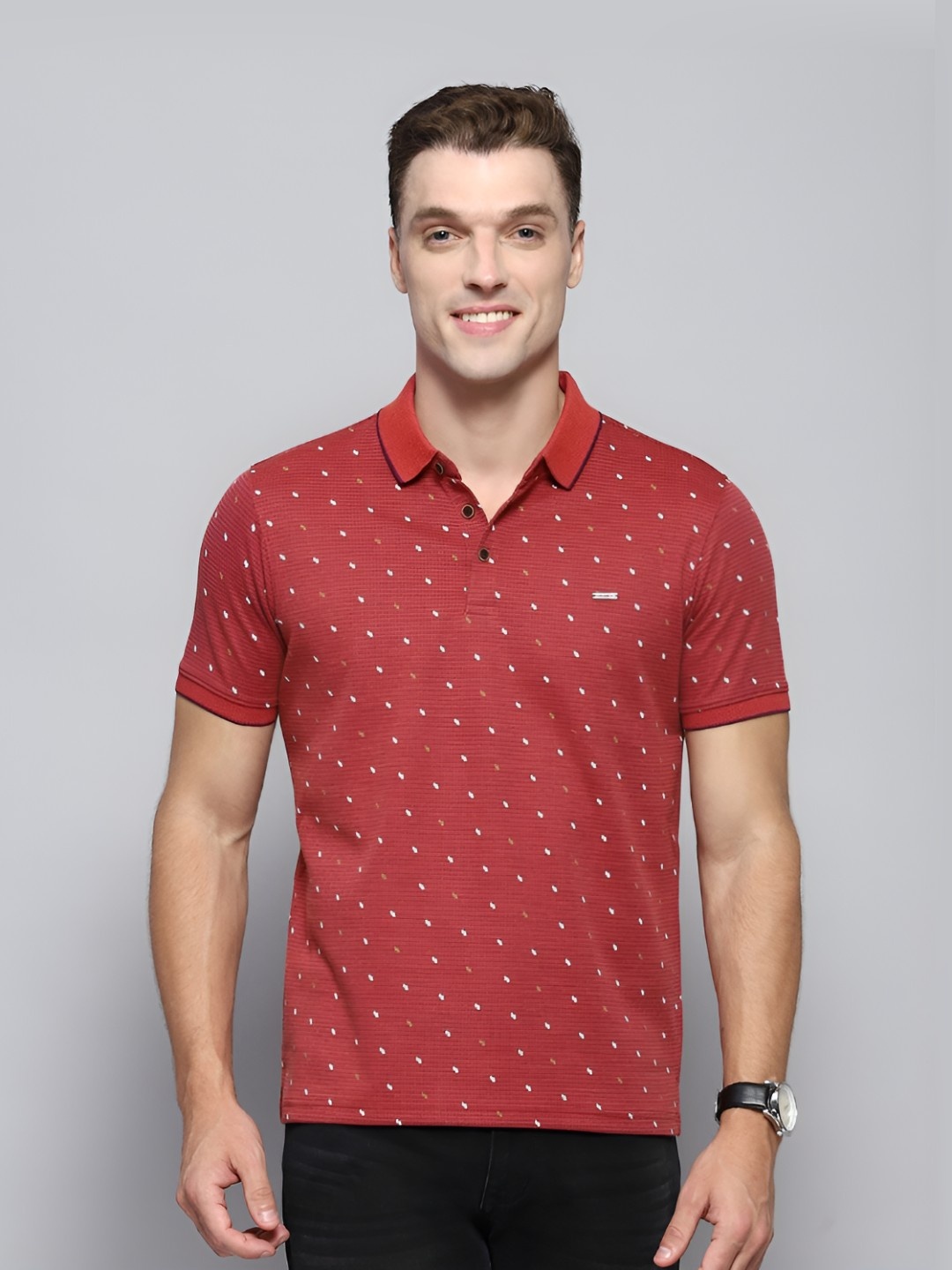 

Cloak & Decker by Monte Carlo Men Printed Polo Collar Pockets T-shirt, Red