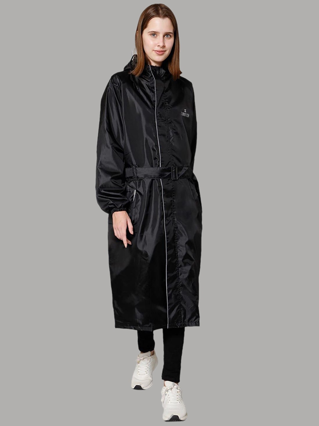 

THE CLOWNFISH Drizzle Diva Reversible Water Proof Hooded Rain Jacket, Black