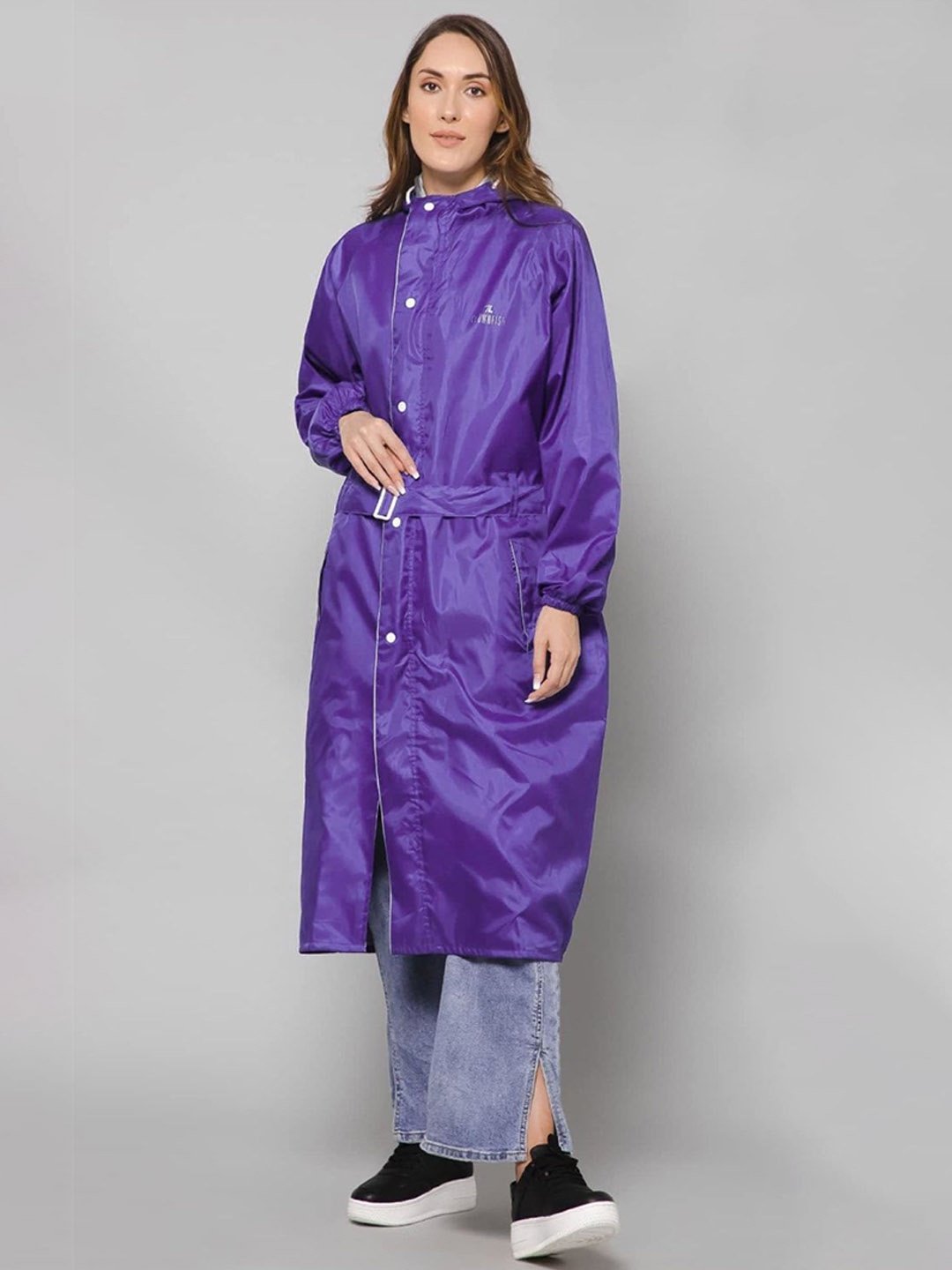 

THE CLOWNFISH Drizzle Diva Reversible Water Proof Hooded Rain Jacket, Purple