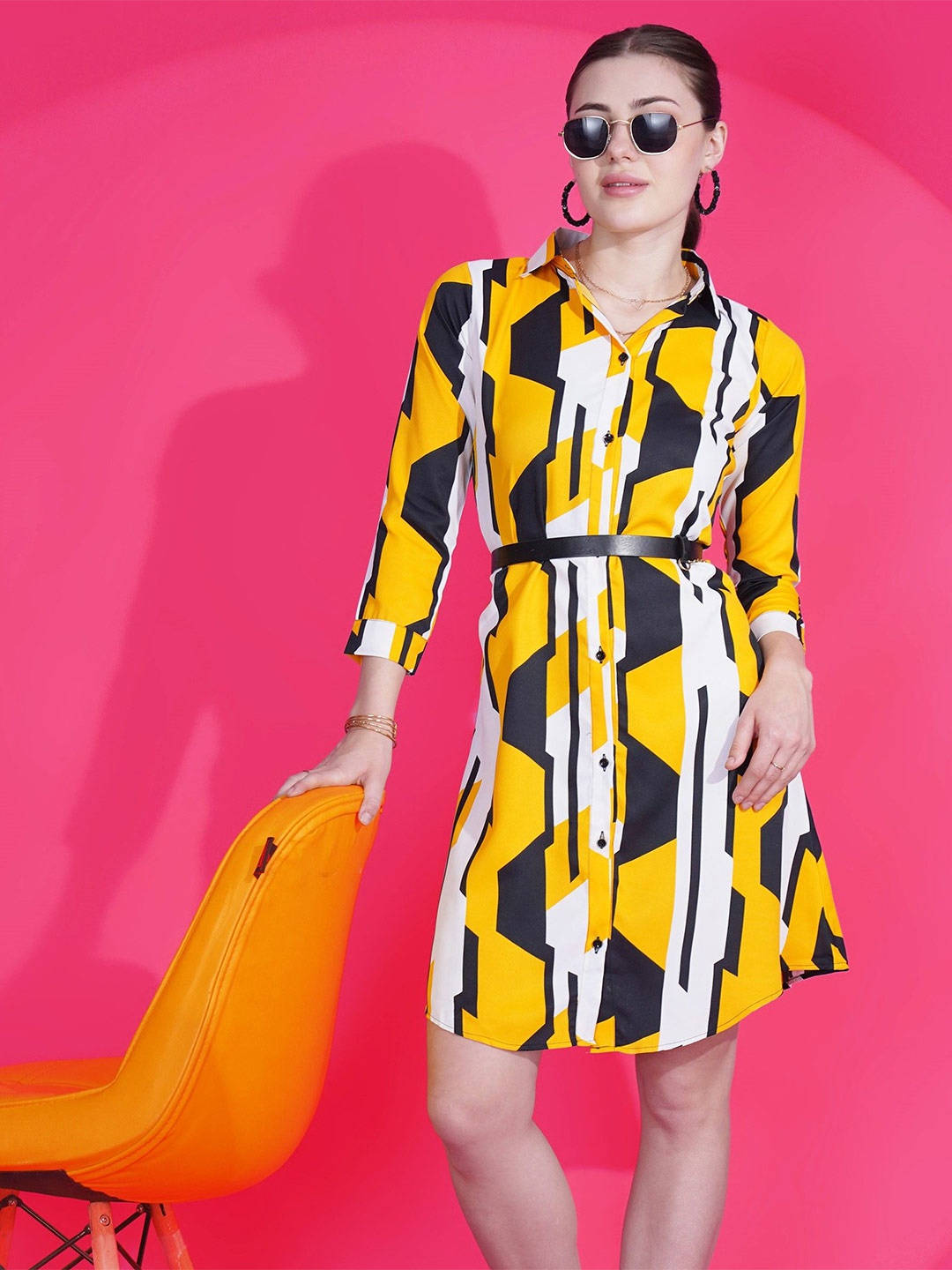 

SHEETAL Associates Print Shirt Dress, Yellow