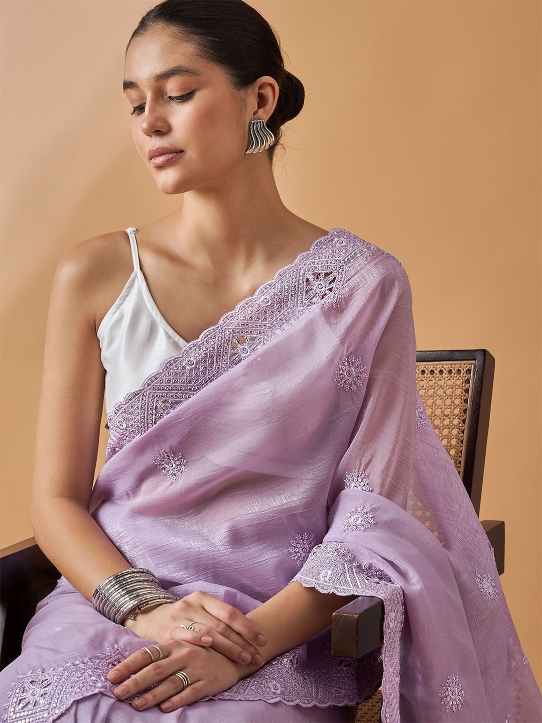 

all about you Floral Embroidered Saree, Purple
