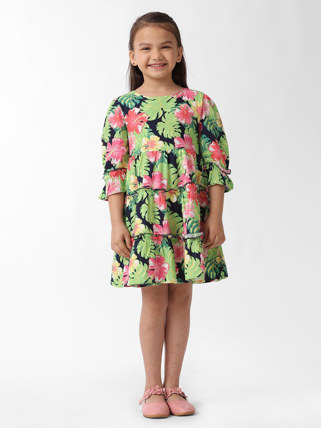 

KATE & OSCAR Girls Floral Print A-Line Dress, Green