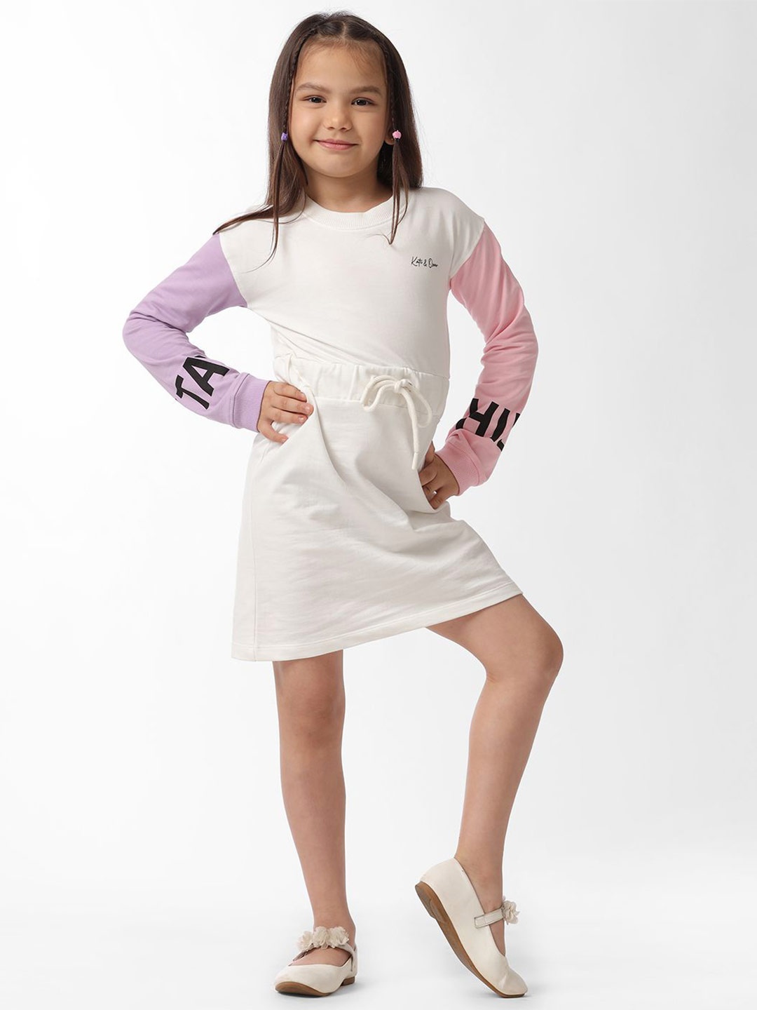 

KATE & OSCAR Girls Fit & Flare Round Neck Dress, Off white