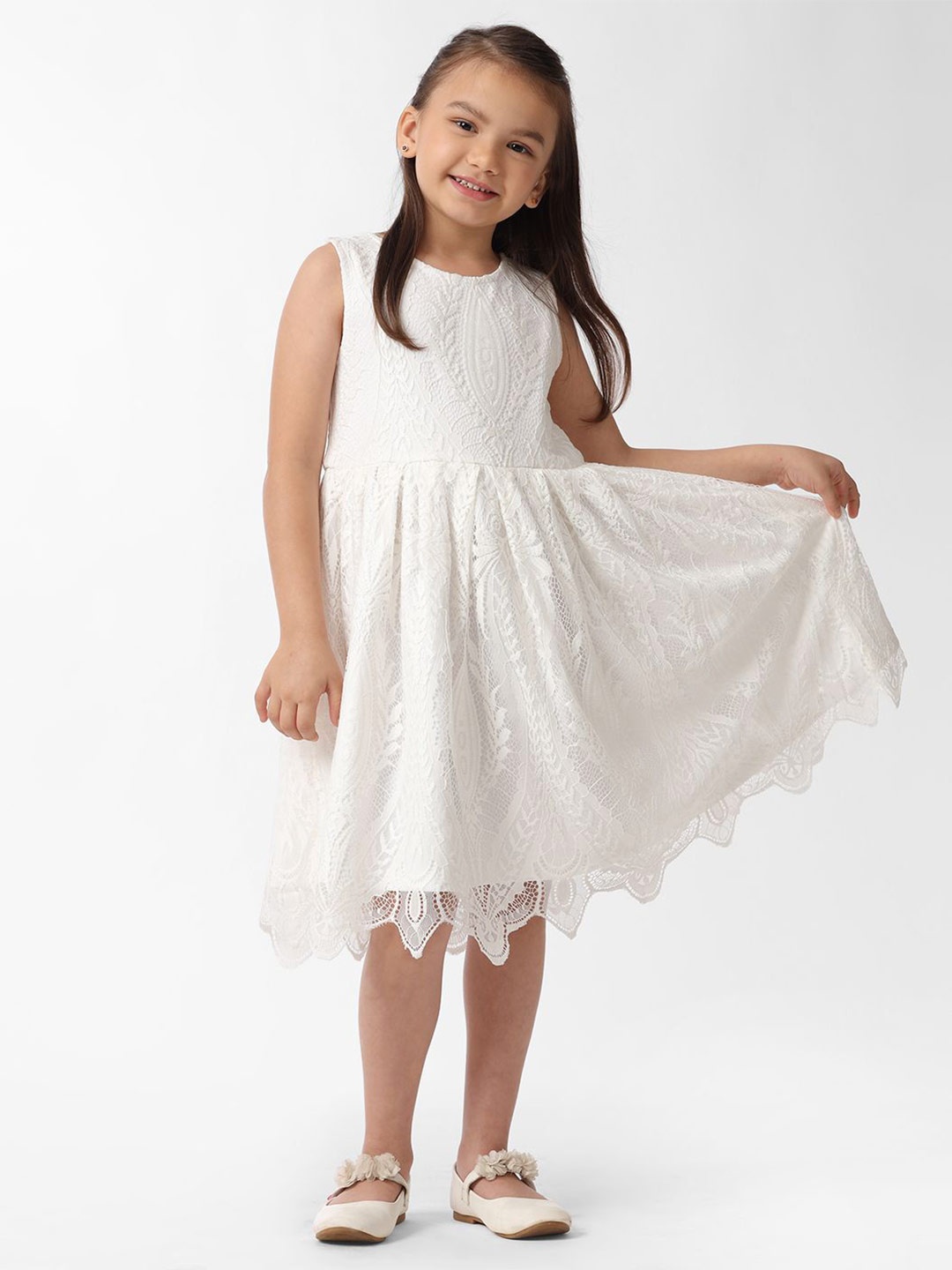 

KATE & OSCAR Girls Scuba Fit & Flare Dress, White