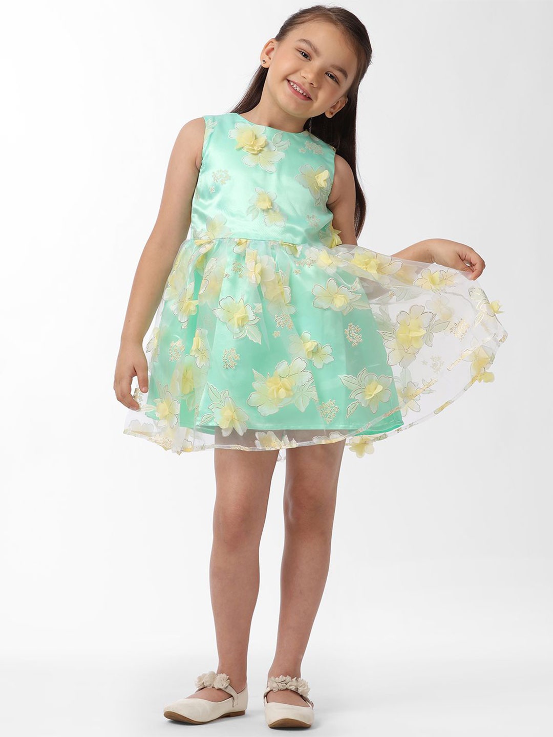 

KATE & OSCAR Girls Floral Print Fit & Flare Dress, Green