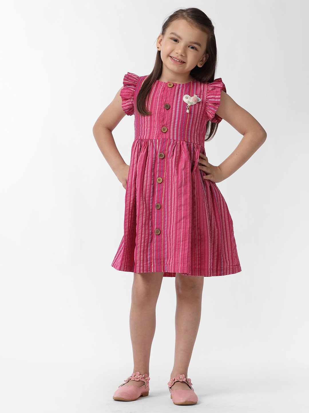 

KATE & OSCAR Girls Striped Puff Sleeve Fit & Flare Dress, Pink