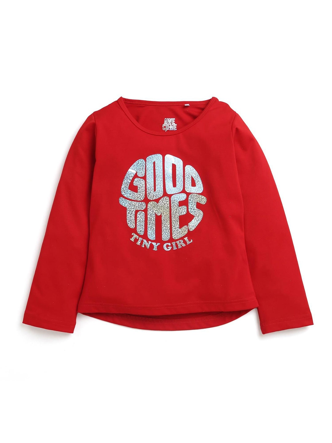 

Tiny Girl Girls Graphic Printed Round Neck Long Sleeves Top, Red