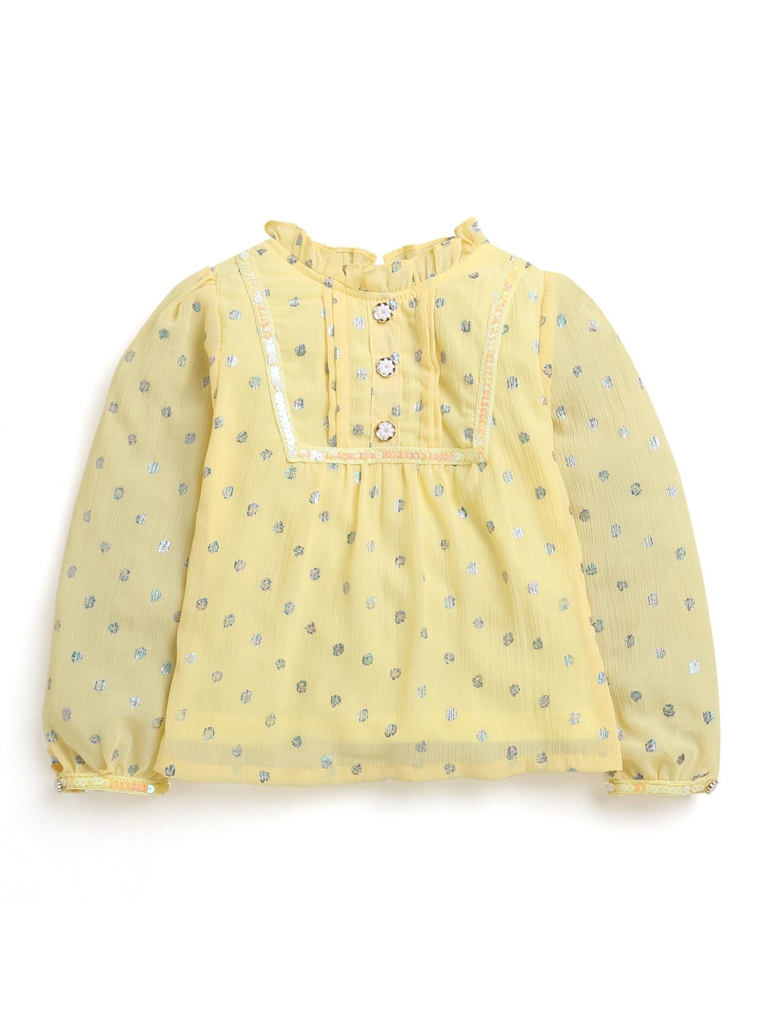 

Tiny Girl Girls Floral Printed Mandarin Collar Top, Yellow