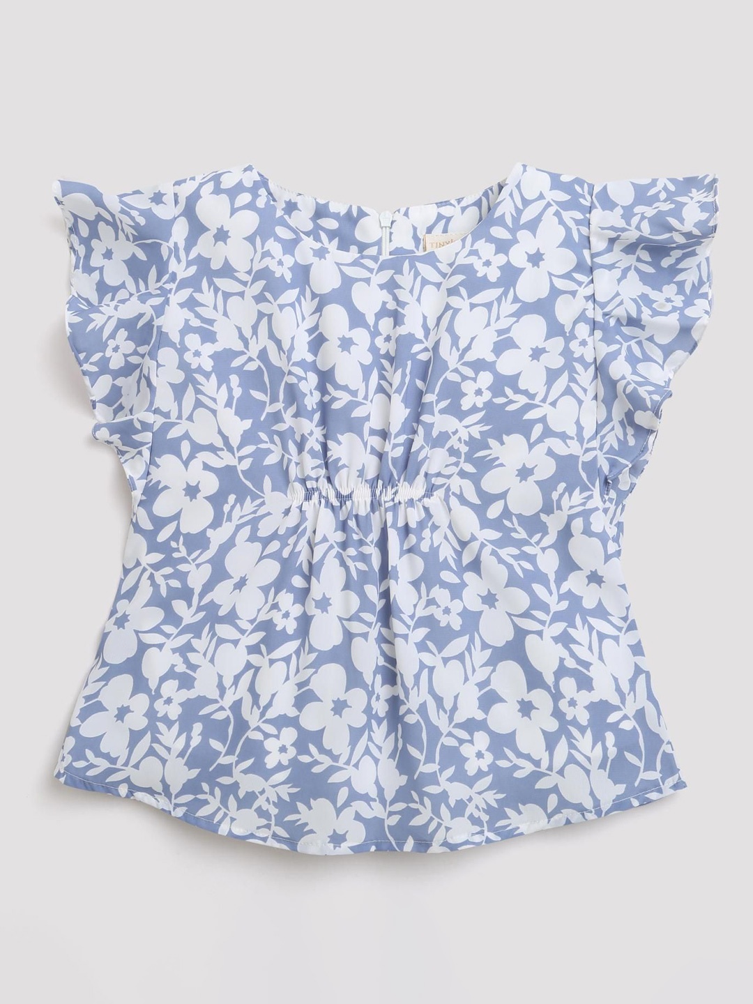

Tiny Girl Tropical Printed Flutter Sleeve Regular Top, Blue