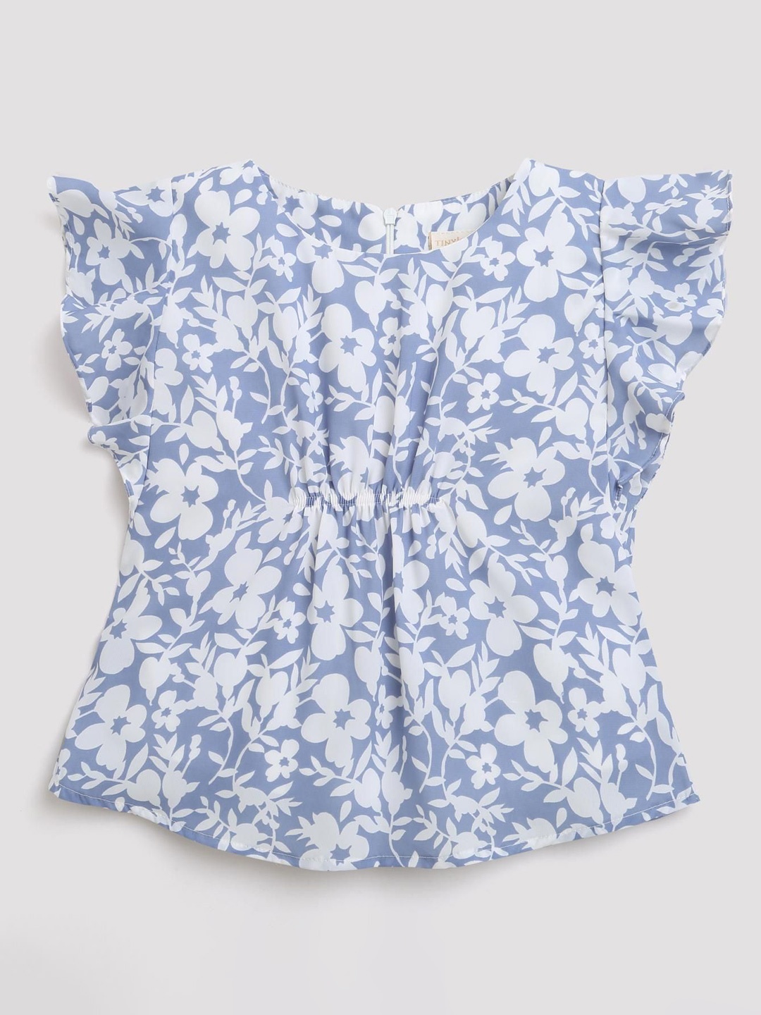 

Tiny Girl Tropical Printed Flutter Sleeve Regular Top, Blue