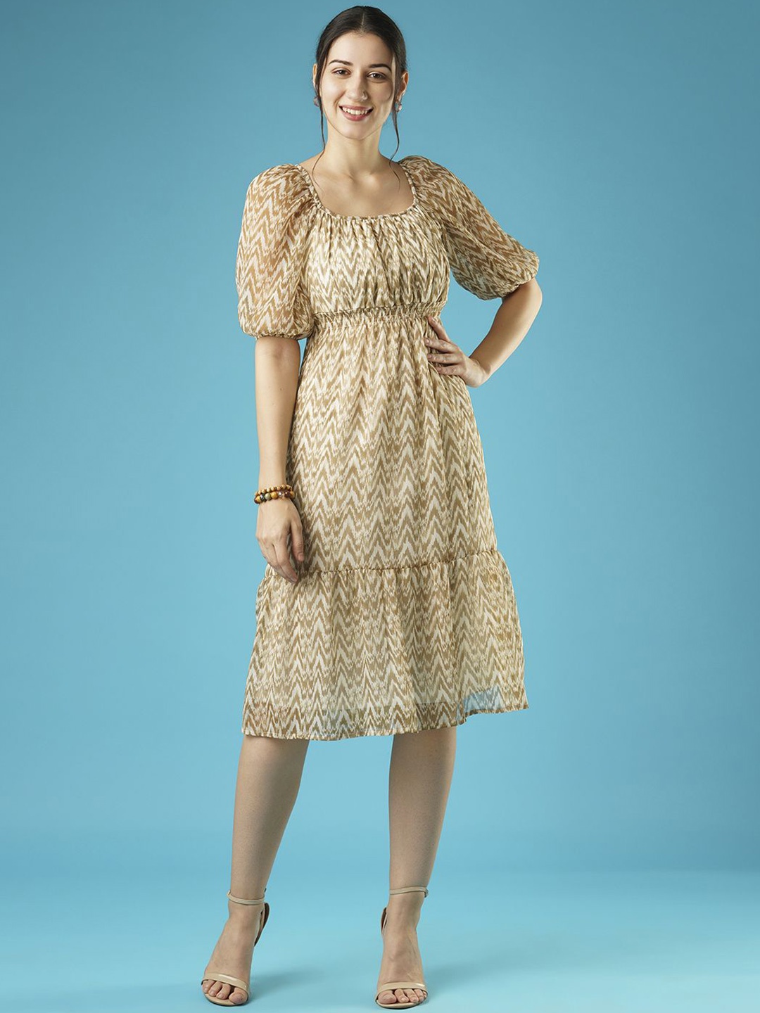 

Globus Women Animal Print Puff Sleeve Fit & Flare Dress, Beige