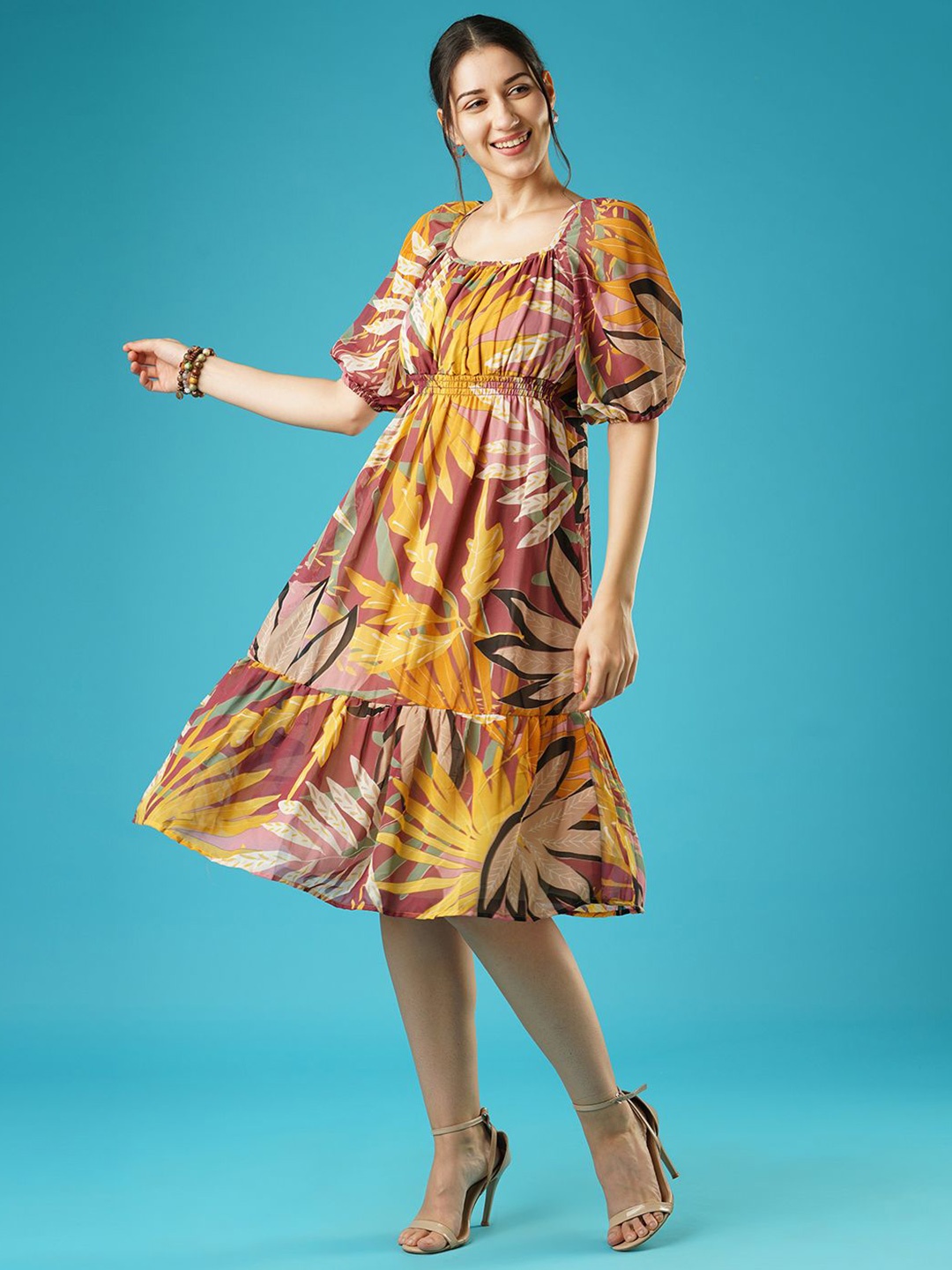 

Globus Women Puff Sleeves Fit & Flare Dress, Multi