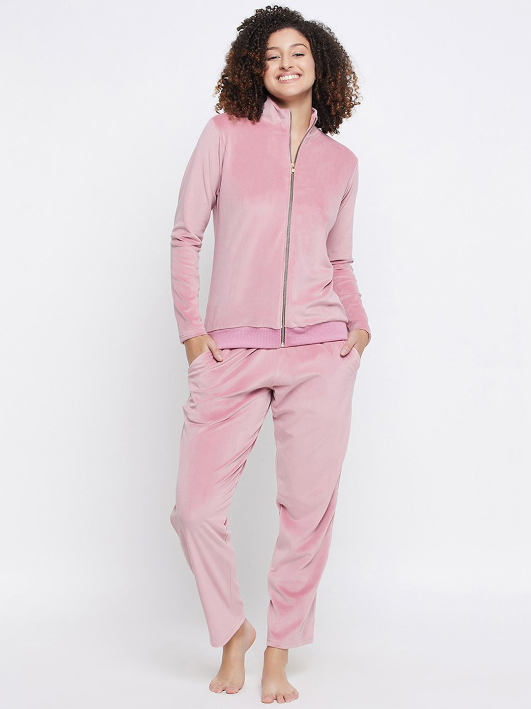 

Clovia Women Slip-on Long Sleeves Night suit, Pink