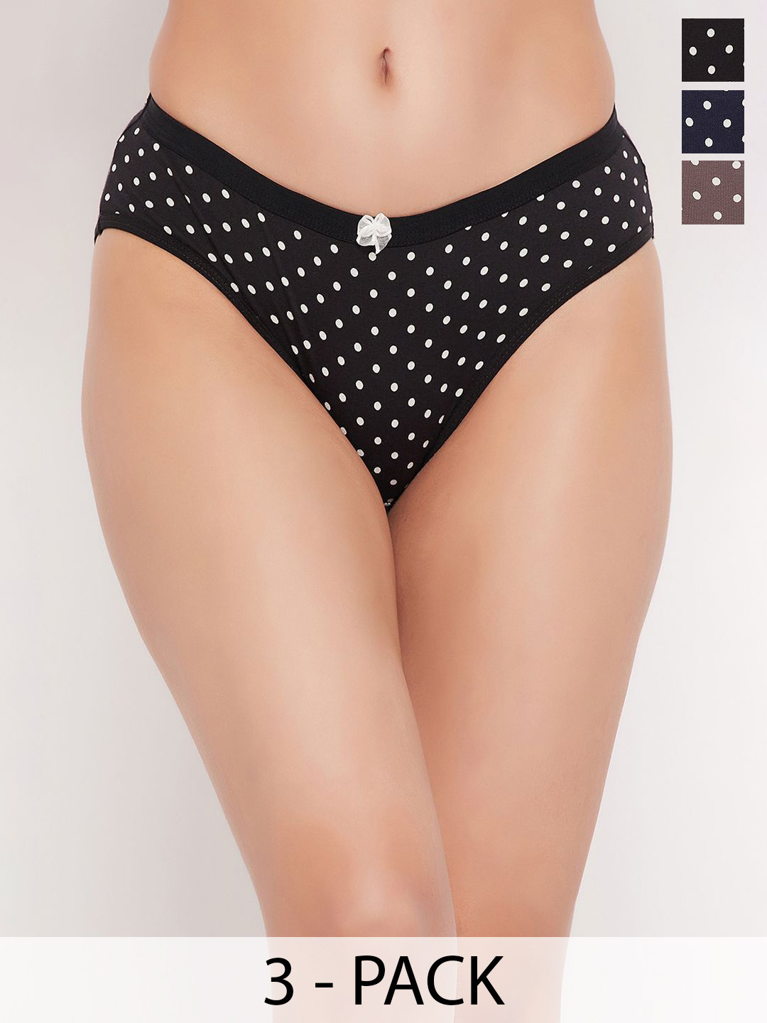 

Clovia Women 3-Pcs Mid-Rise Hipster Briefs PN5201B32S, Black