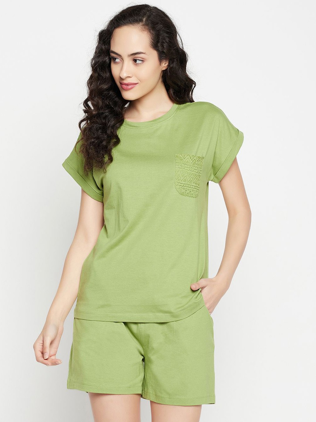 

Clovia Women Cotton Solid Night suits, Green