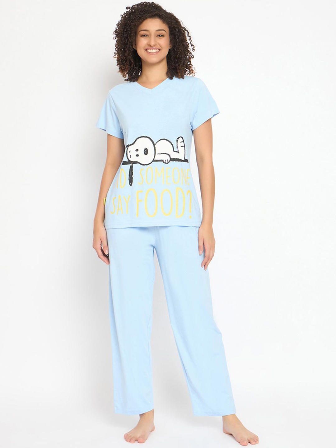 

Clovia Women Cotton Tshirt and Pyjamas Set, Blue