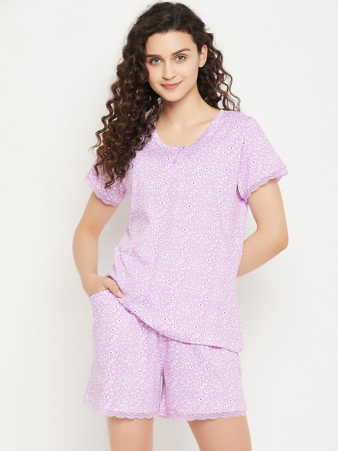 

Clovia Women Modal T-shirt and Shorts Set, Purple