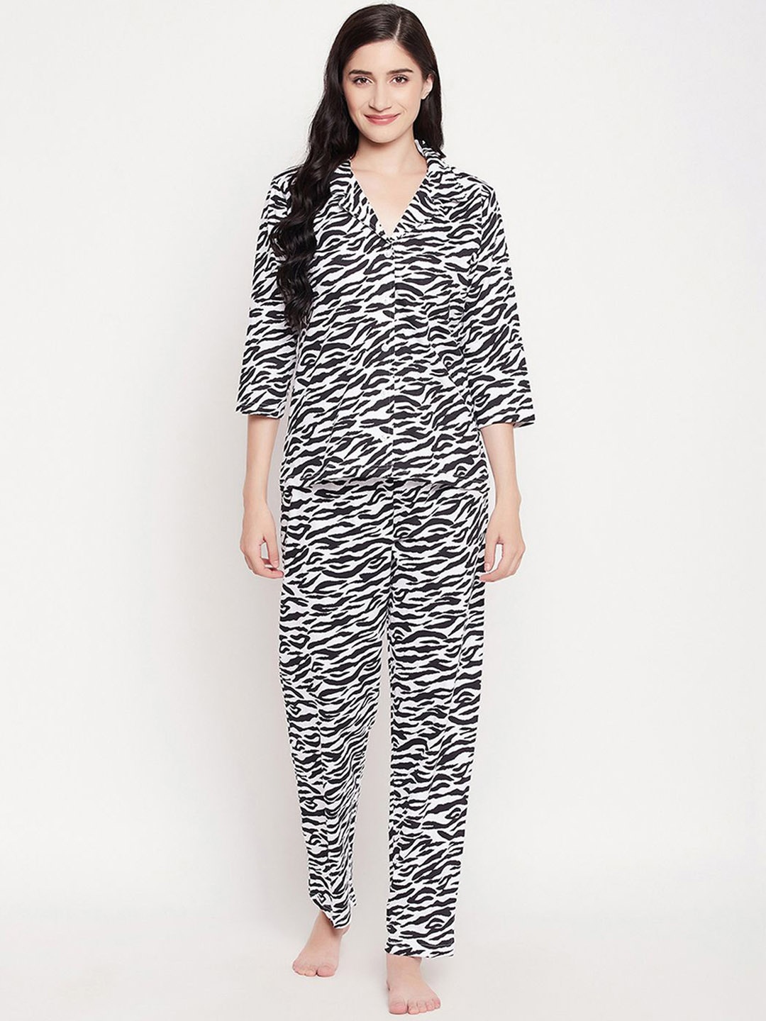 

Clovia Women Cotton Shirt and Pyjama Set, White