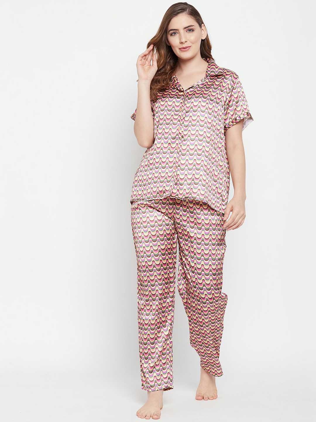 

Clovia Women Satin Shirt and Pyjama Set, Pink
