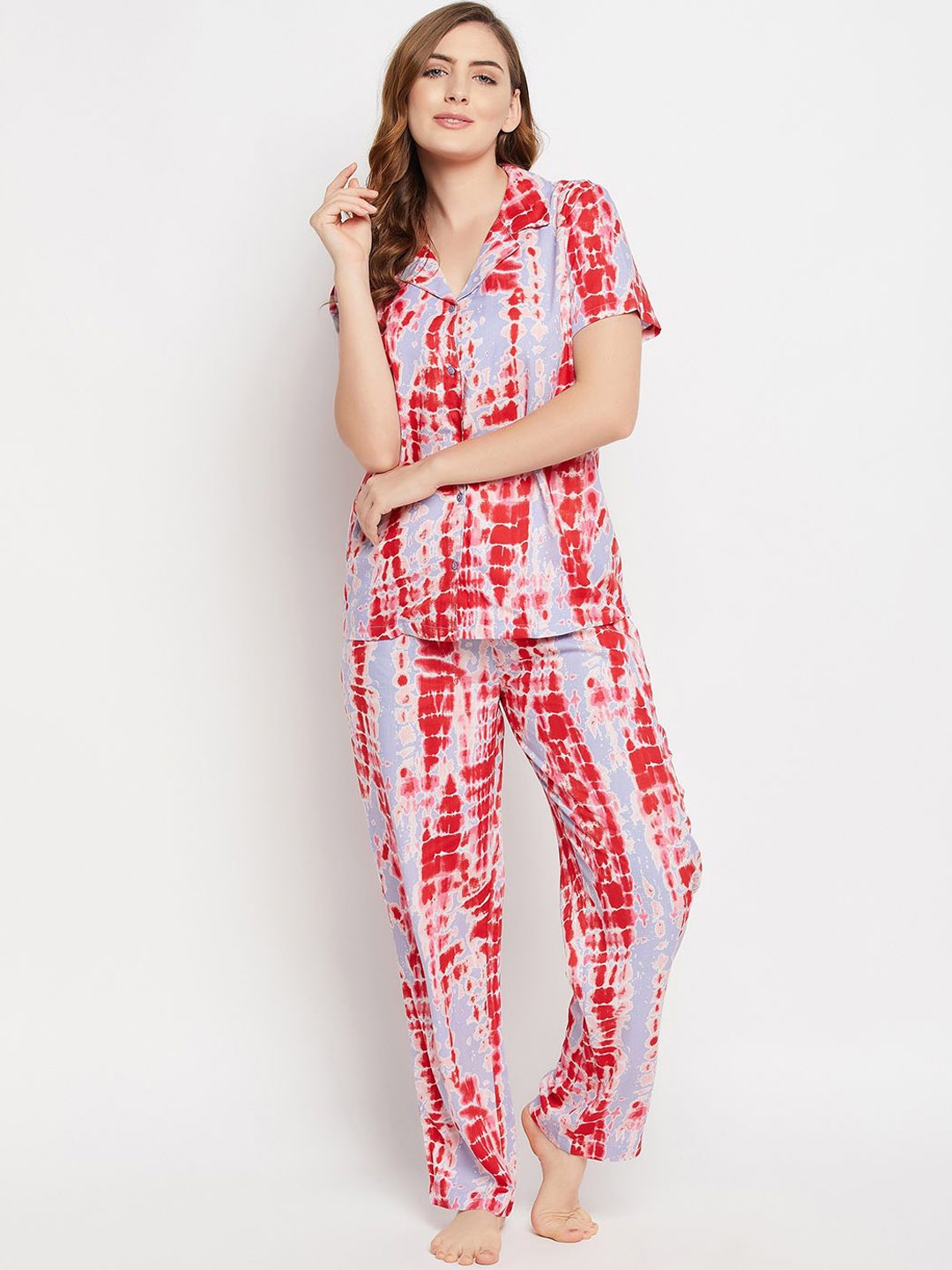 

Clovia Women Rayon Shirt and Pyjama Set, Pink