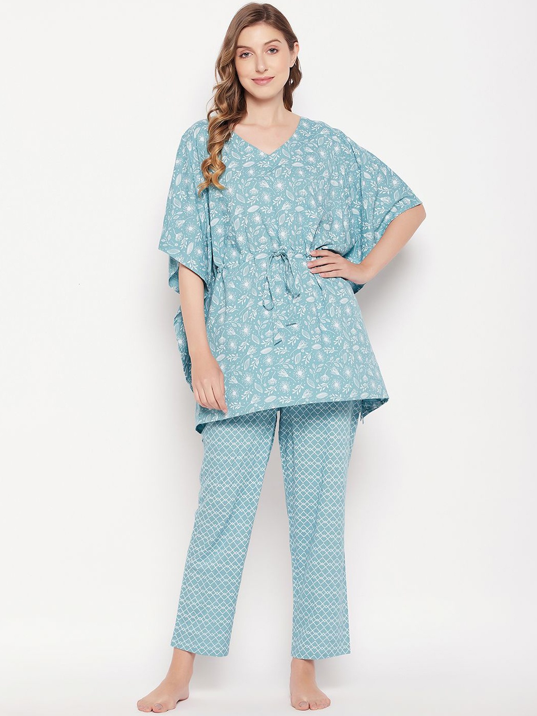 

Clovia Women Cotton Top and Pyjama Set, Blue