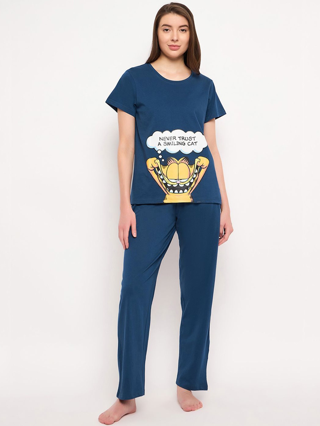 

Clovia Women Cotton Tshirt and Pyjama Set, Blue